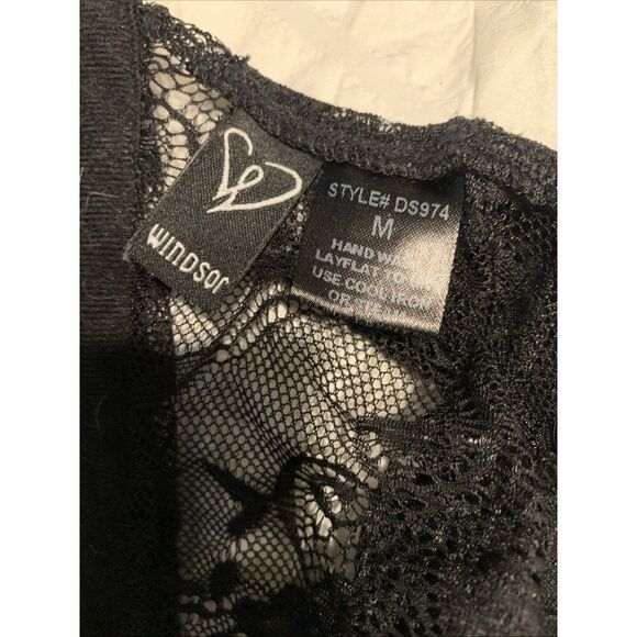 Windsor Solid Black Lace Beaded V Neck Bralette Medium - Picture 3 of 5